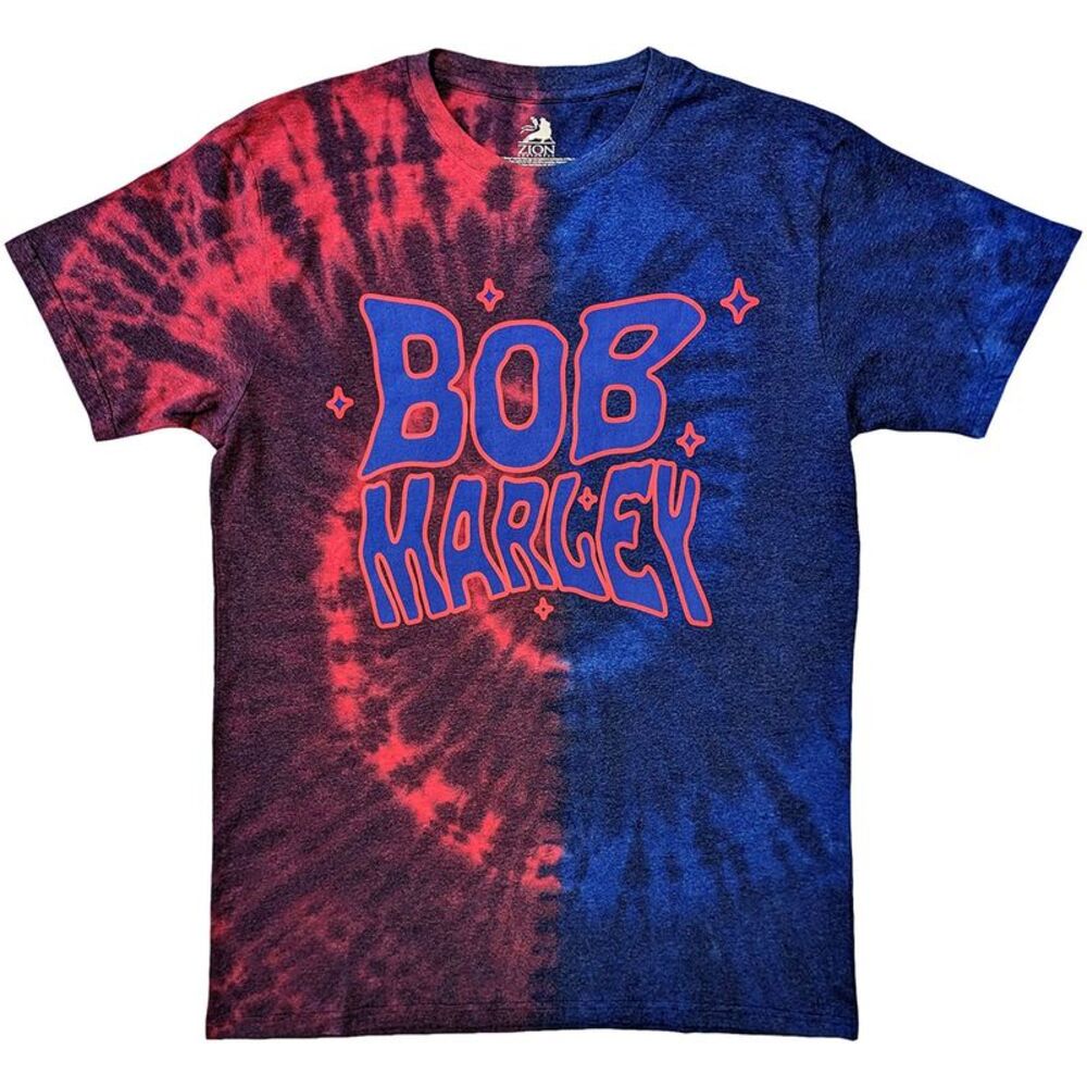 Bob Marley Unisex Adult Trippy Text Tie Dye T-Shirt / Red/Blue